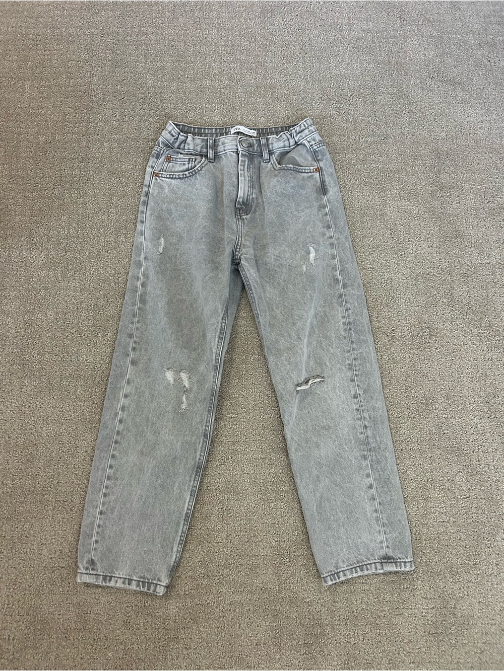Zara Grey Distressed Mom Fit Jeans